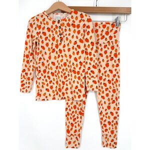 Lou Lou and Company Orange Strawberry Long Sleeve Henley Top Bottom Set Sz 4/5